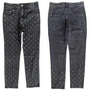 Anthropologie Pilcro High Rise Slim Dark Gray Bedazzled Jeweled Jeans Size 26